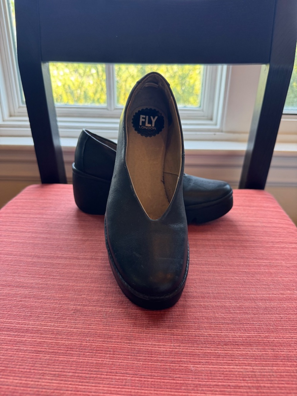 Fly London Black Leather Ballet Wedge